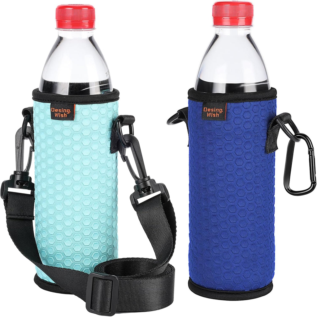Portable 16.9 oz Plastic Bottles Insulators Sleeves 16 17 18 oz Beverage Bottle/Can Sleeves Holder with Shoulder Strap Plastic Bottle Sleeves Coolers 4 PCS (Orange/Green/Cyan/Grey)