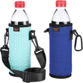 Portable 16.9 oz Plastic Bottles Insulators Sleeves 16 17 18 oz Beverage Bottle/Can Sleeves Holder with Shoulder Strap Plastic Bottle Sleeves Coolers 2 PCS (Blue/Cyan)