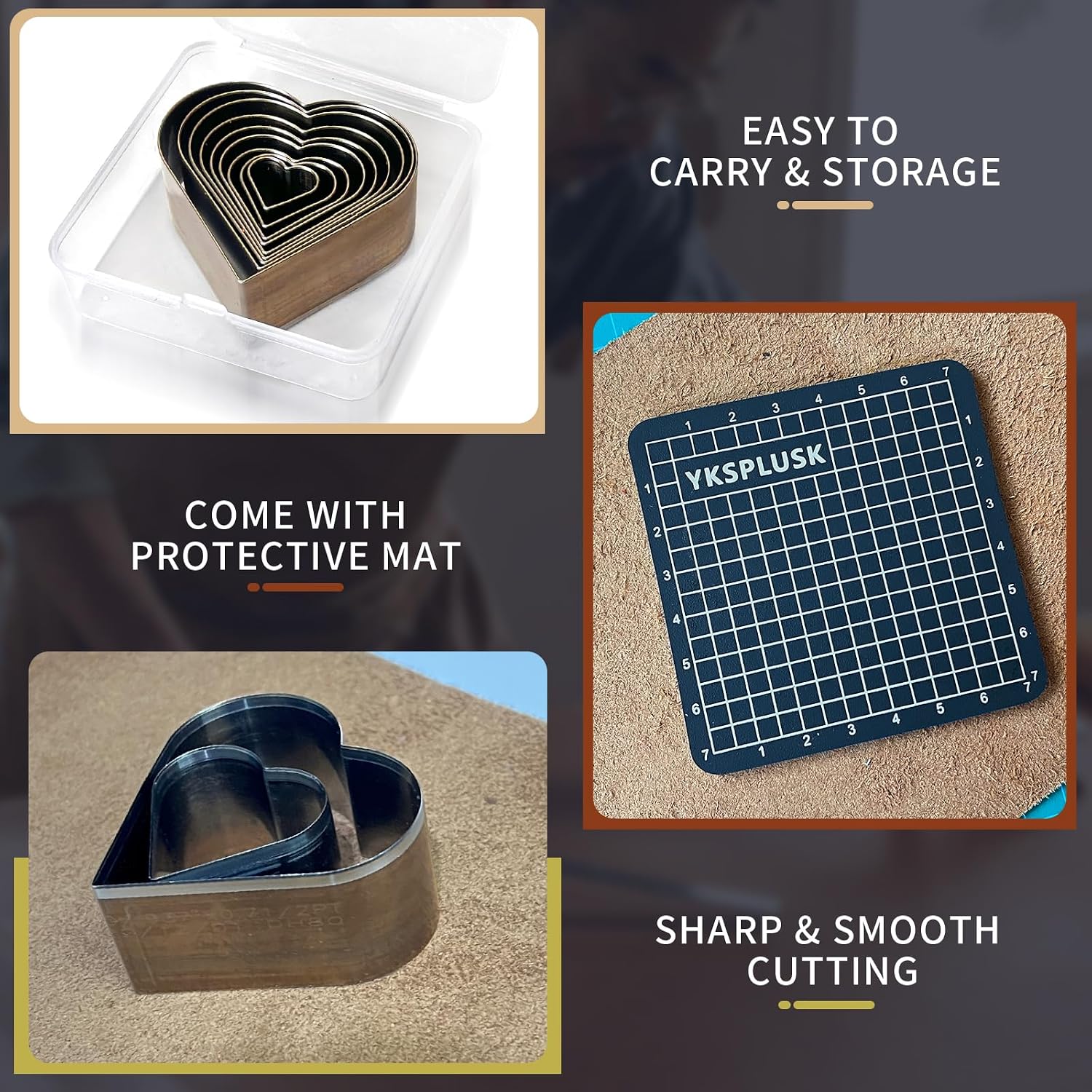 9 Pcs Leather Hole Cutter Tool Set, 9 Sizes Heart Shape Cutter Tools High Carbon Steel, Leather Cutting Dies Kit for DIY Craft, Hollow Punching with Plastic Box