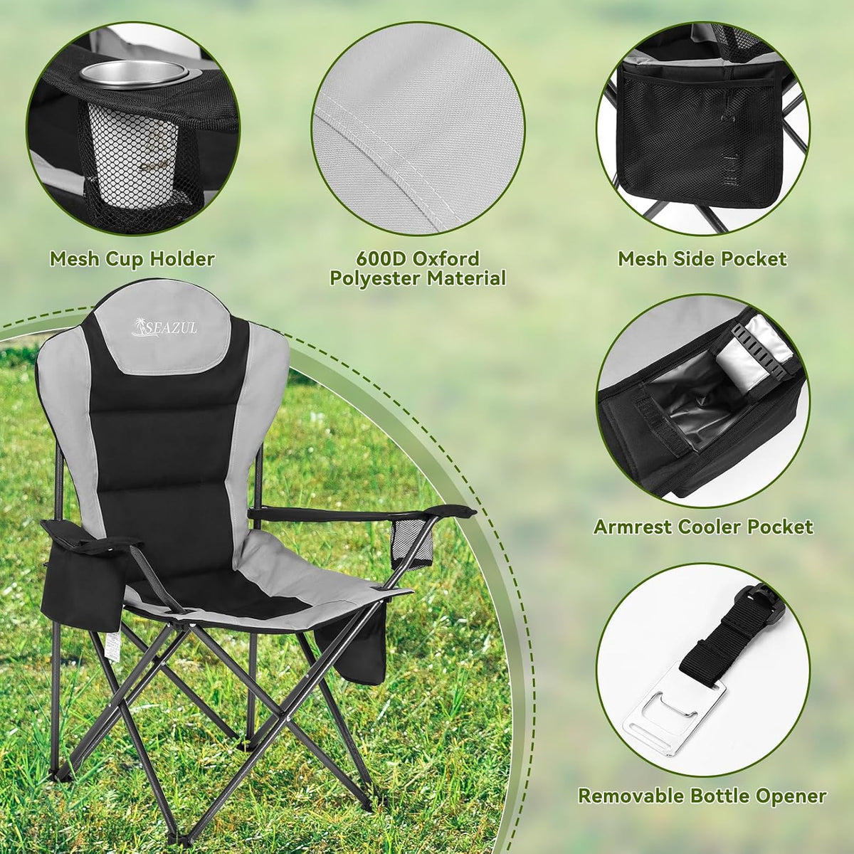 Camping Chairs for Adults, Folding Chairs for Outside, Support 380lbs