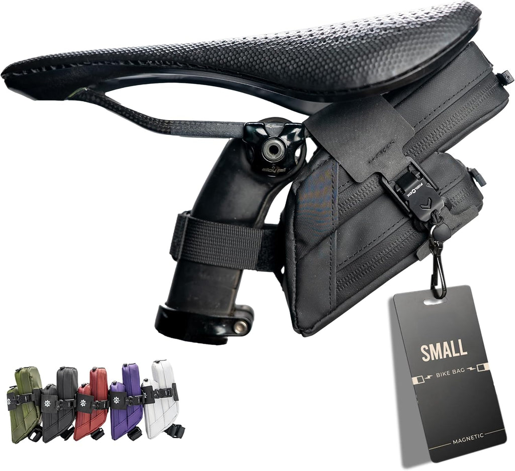 Lumiere & Co. Magnetic Quick-Release Bike Saddle Bag – Double Compartment, Low-Profile Brick Design, Designed with Fidlock's Magnetic Black V Buckle Attachment System, Mach X (Purple)