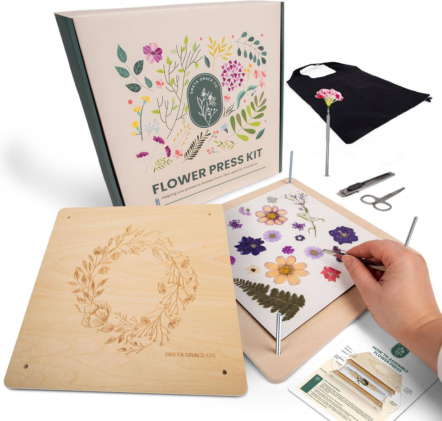 Extra Large Flower Press Kit 11x11 - Wooden Kit with Tools for Adults, Kids