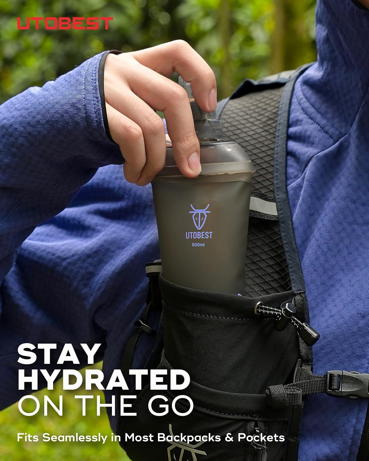 UTOBEST Soft Flask 500ml Collapsible Running Water Bottles