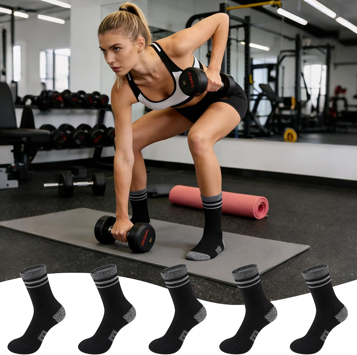 Gonii Women Athletic Cushioned Crew Socks 5 Pairs