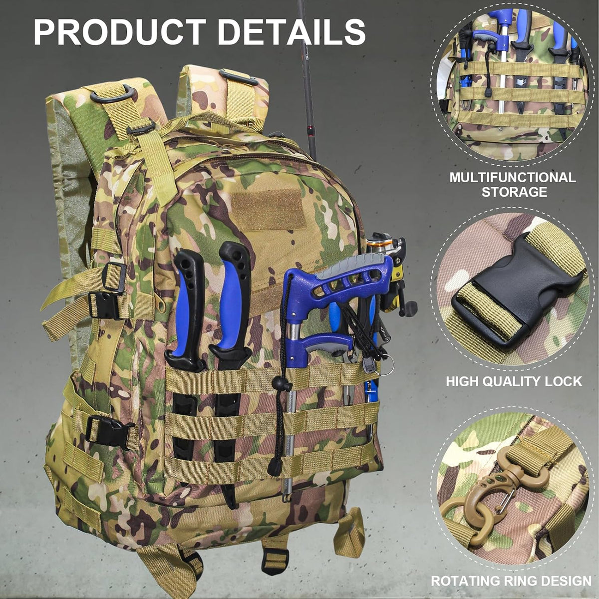 Fishing Tackle Backpack Lightweight Water-Resistant Rod Holder Bag