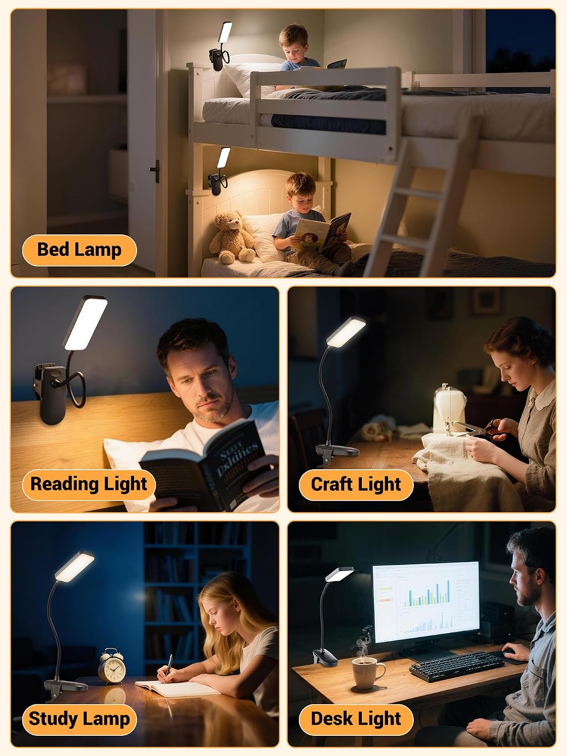 Clip on Light,45 Modes Dimmable+450 Lumen 48 LED Desk Lamp with Clamp Light