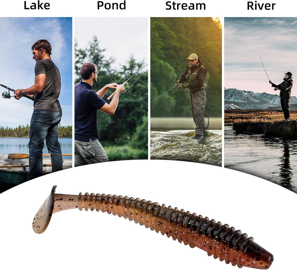 RUNCL Swimbaits Paddle 10/20/30/40PCS, 5/4/3/2 Inchs Paddle Tail, Soft Lure for Trout Crappie Bass, Durable Plastic Bait Swimmer for Saltwater/Freshwater, Fishing Lover's Gift