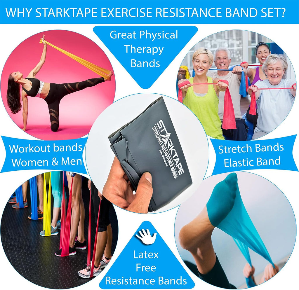 Resistance Bands Set. 3 or 5 Pack Non-Latex Physical Therapy, Professional Elastic Band. Perfect for Home Exercise, Workout, Strength Training, Yoga, Pilates, Rehab, Gym