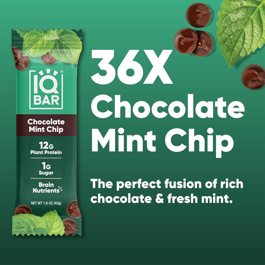 IQBAR Clean Protein Bars, Low Sugar Keto, Chocolate Mint Chip 36-Count