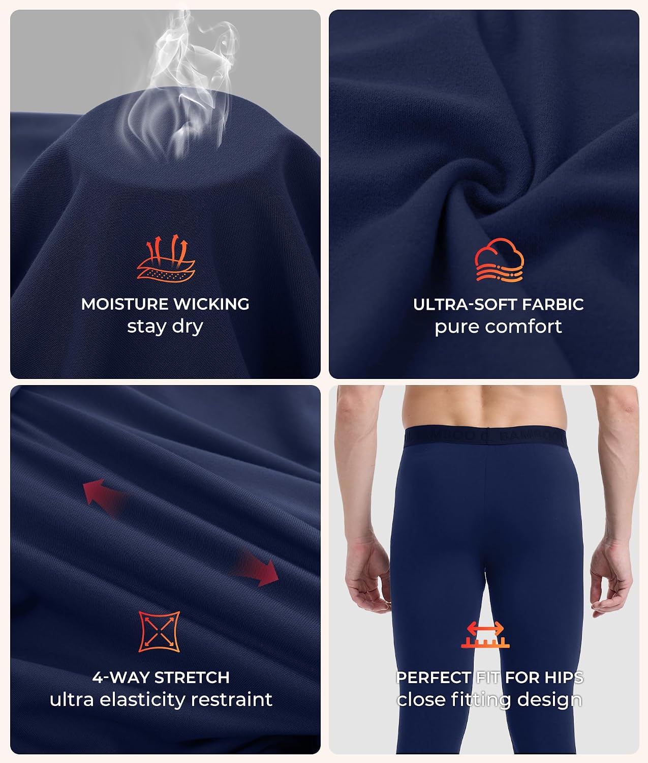 BAMBOO COOL Men's Thermal Underwear Lightweight Fleece Lined