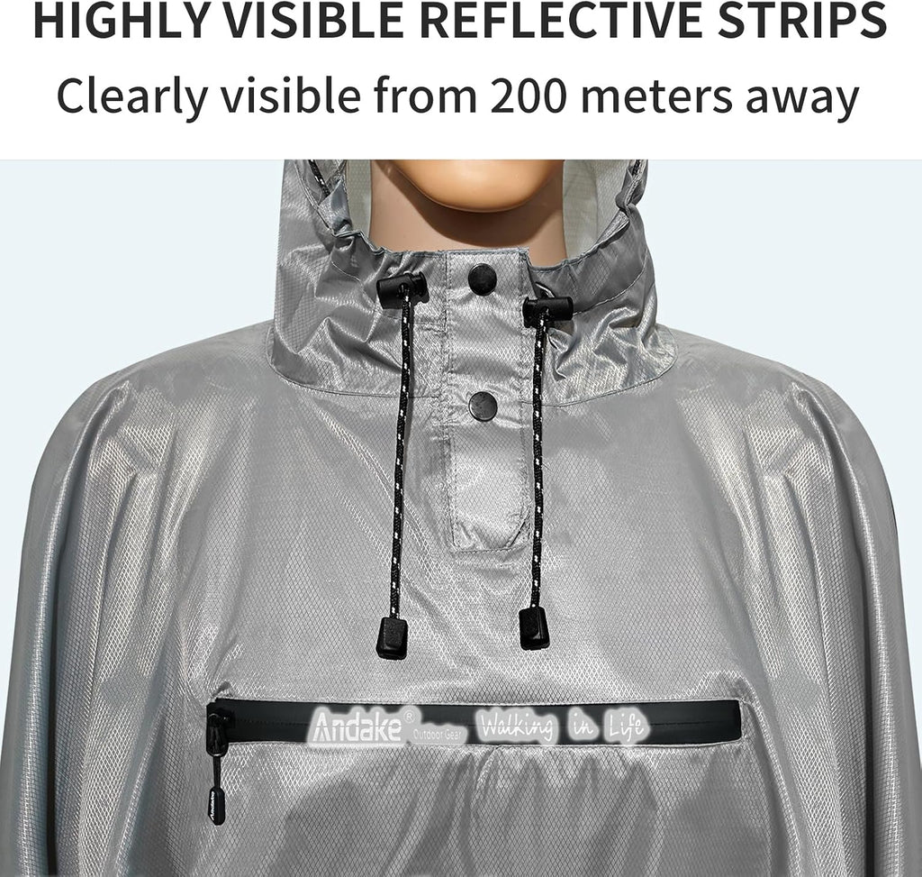 Andake Waterproof Rain Poncho for Adults Unisex,230T Ripstop Polyester,Raincoat Gear with Transparent Viewing Window Outdoors