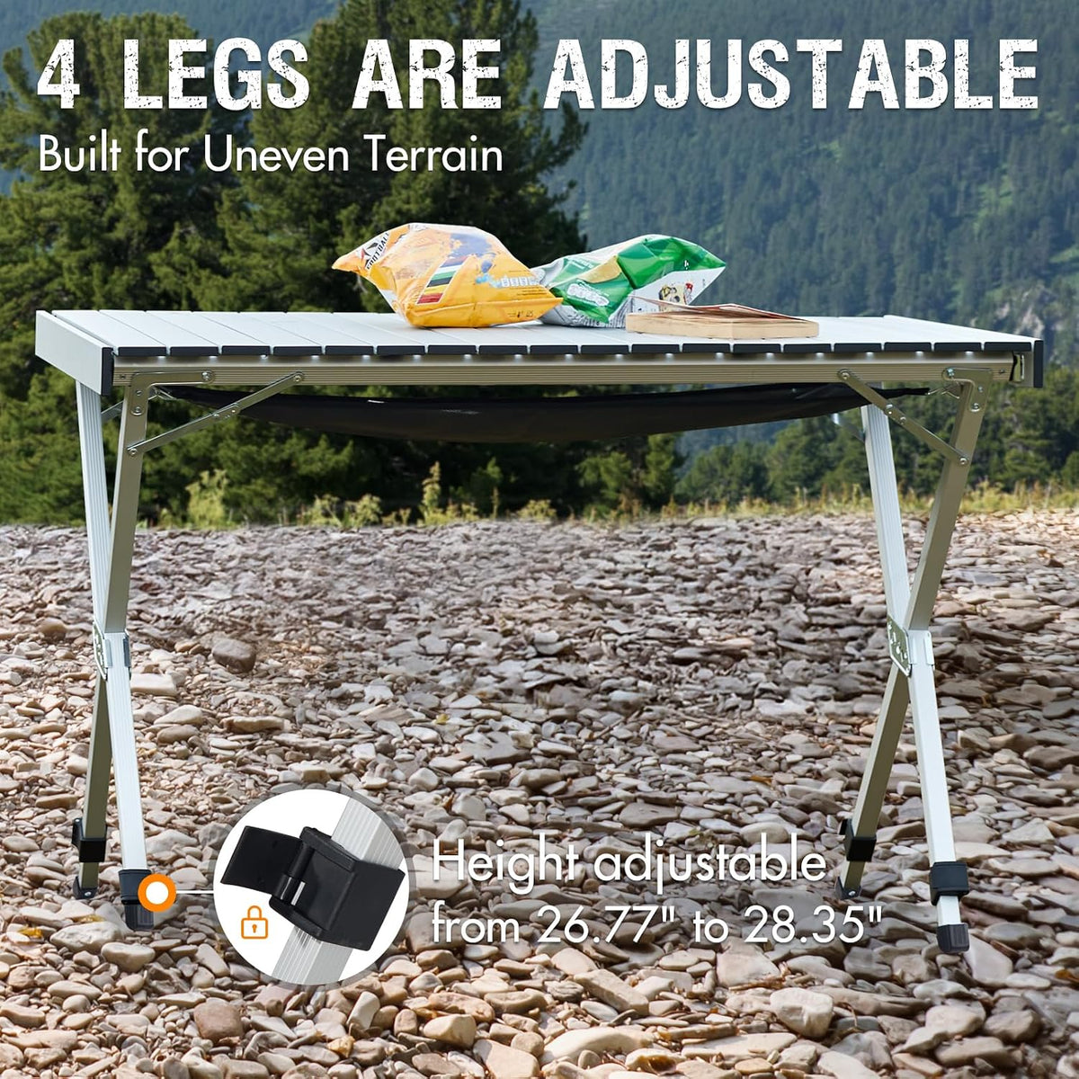 Portal Folding Camping Table with Adjustable Height,Portable Aluminum Table, Silver