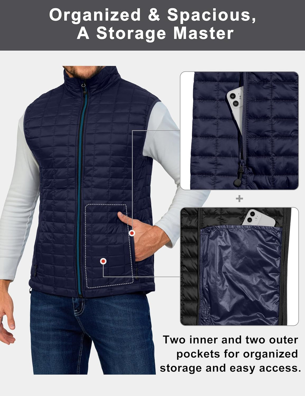 Little Donkey Andy Men's Puffer Vest, Lightweight Warm Sleeveless Jacket for Hiking Travel Golf
