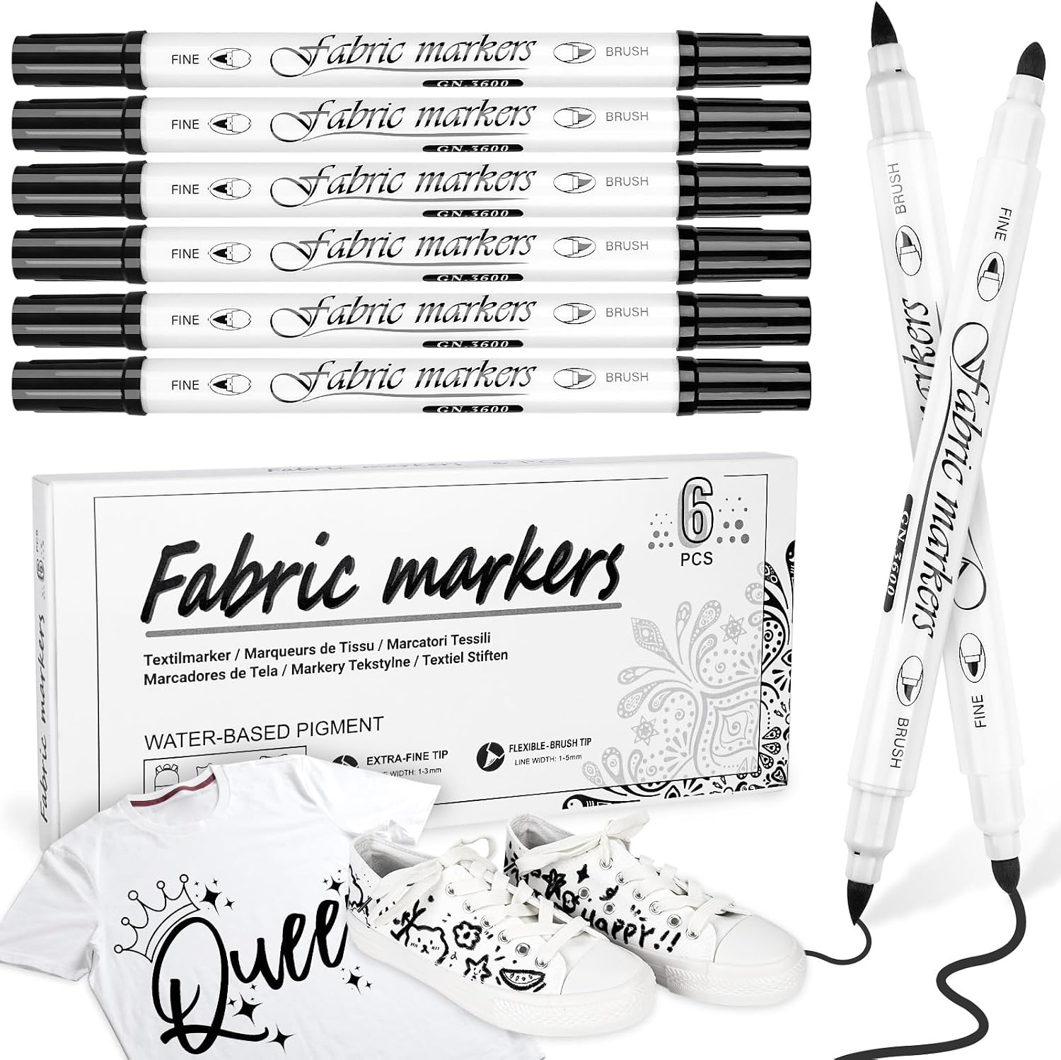 JR.WHITE Fabric Markers Permanent for Clothes Sneaker Shoes T Shirt Onesies Bibs Bodysuit Pillow Canvas Tote Bags Teen Adults Fabric Decorating, Fine Point Pen Fabric Paint Pens Set of 48 Colors
