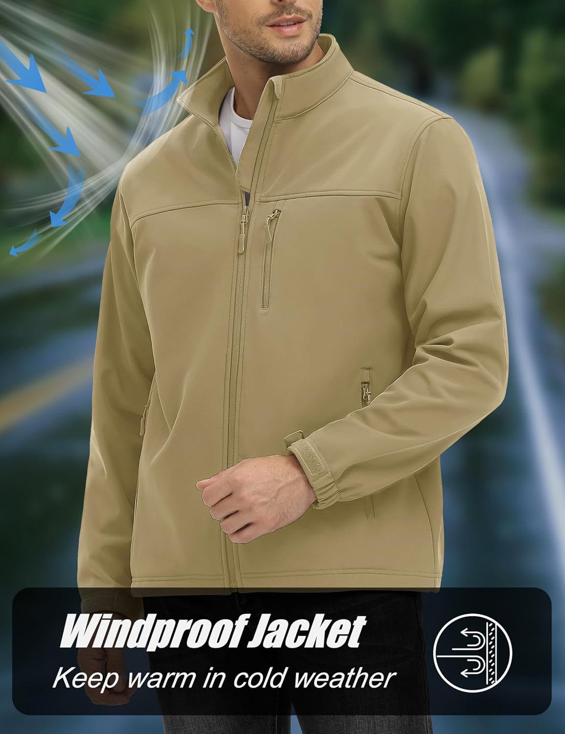 MAGCOMSEN Mens Lightweight Softshell Jacket Fleece Tactical Waterproof Coat