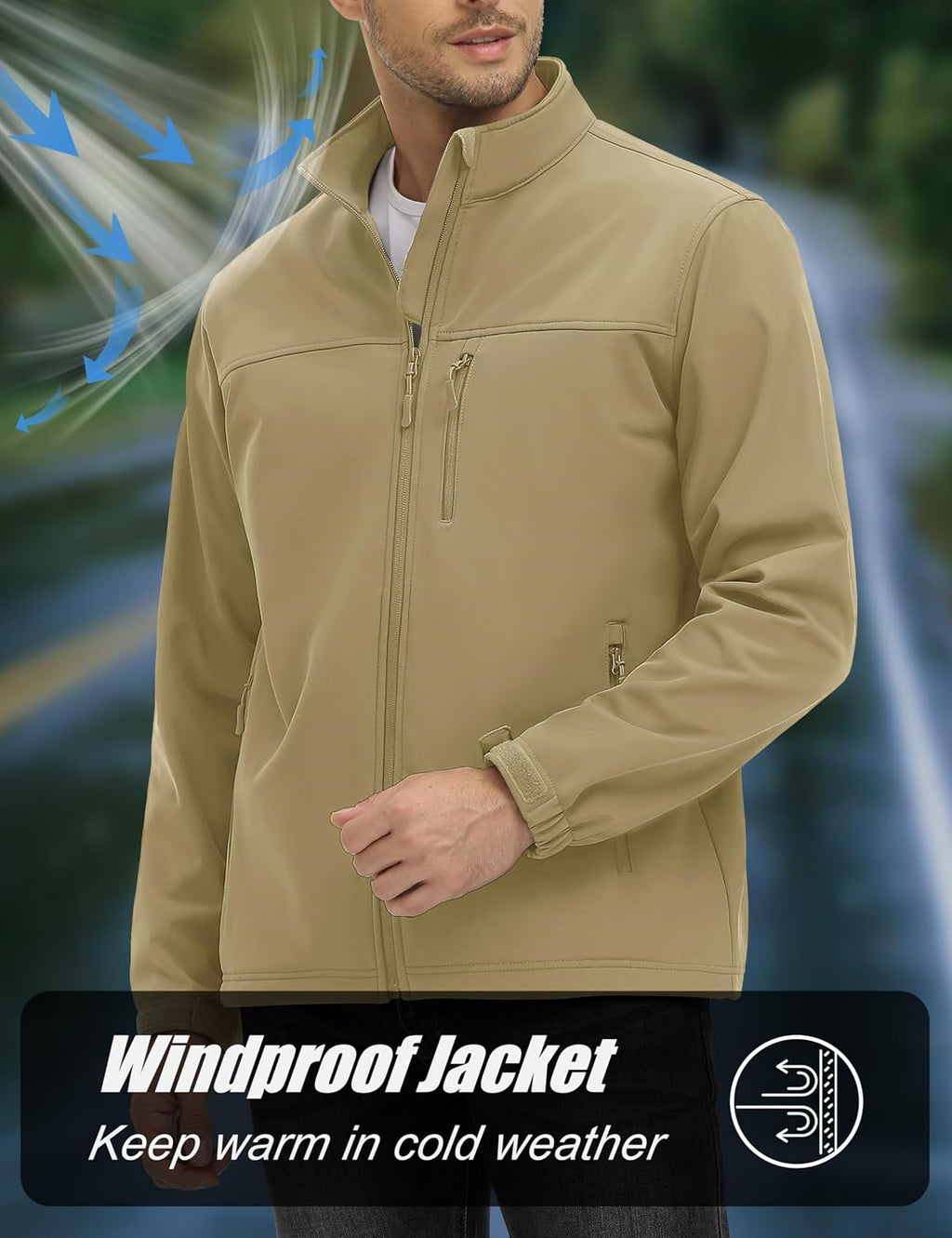 MAGCOMSEN Mens Lightweight Softshell Jacket Fleece Tactical Waterproof Coat