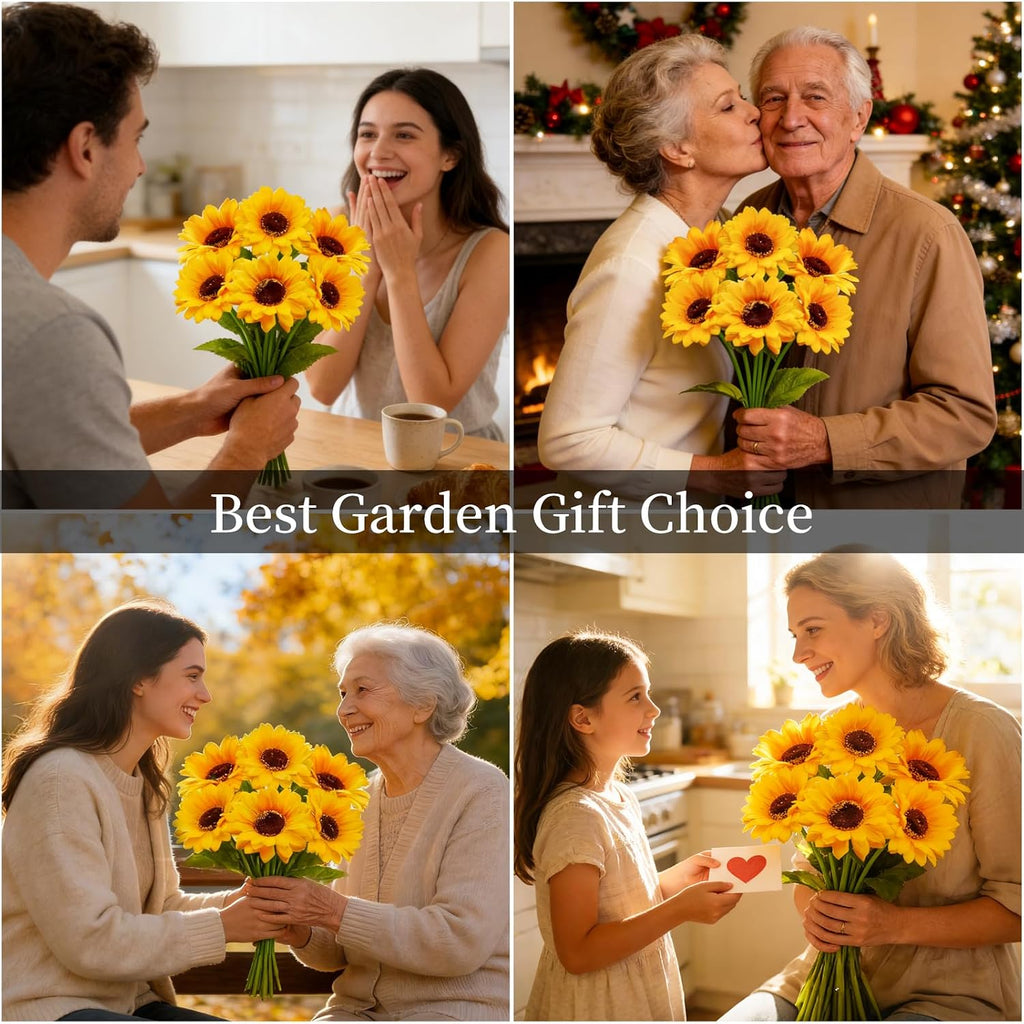 Solar Garden Lights Outdoor, 4 Pack Solar Sunflower Lights with 18 Head 3.5 Inch Flowers, Waterproof Flowers Light Fall Decor Auto ON/Off for Garden Yard Patio Backyard, Gifts for Mom Women