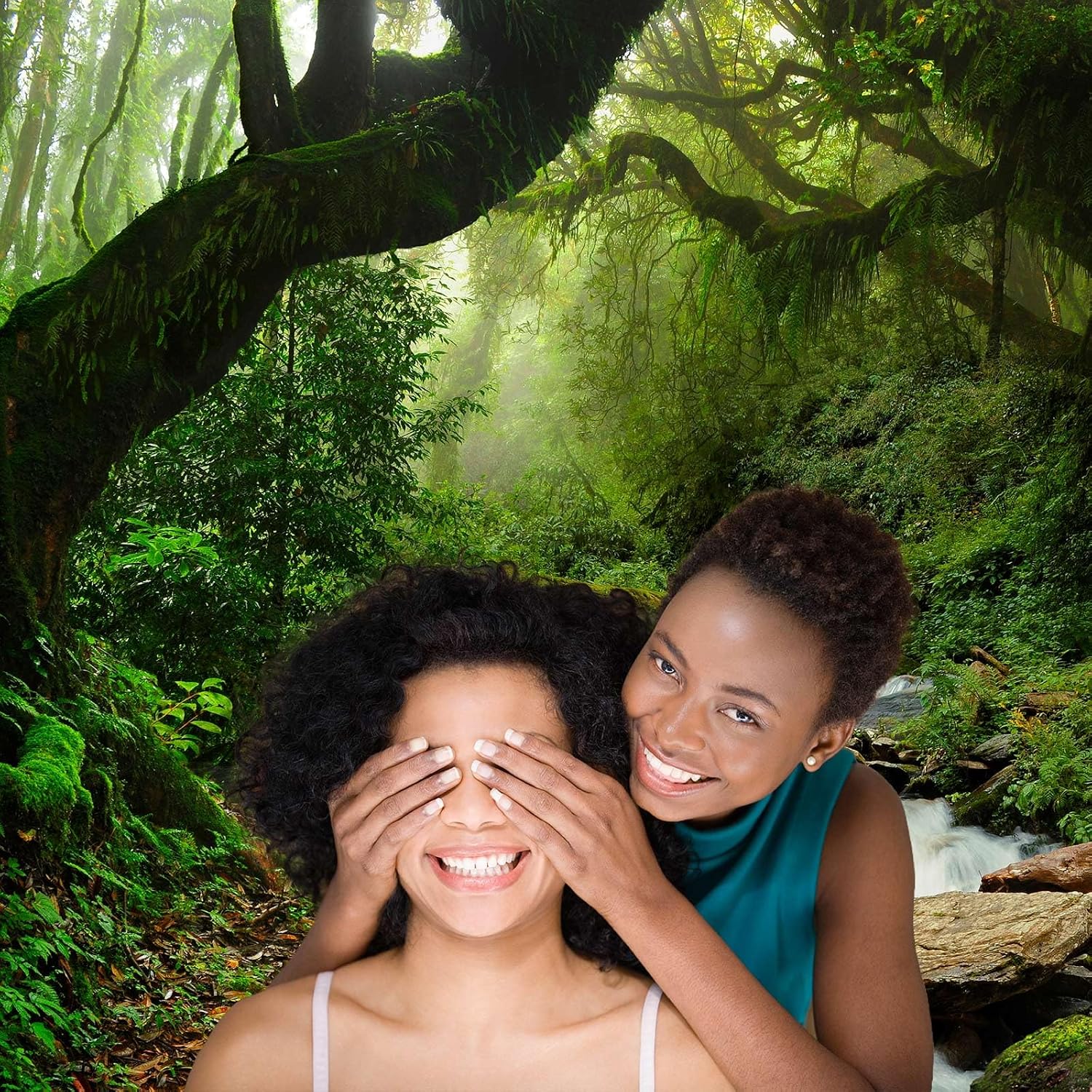 Jungle Forest Backdrop Foggy Rainforest Jungle Landscape Photography Background Stream Lush Green Trees Plants Nature Scene Backdrop for Travel Hiking Portrait Video Shoot Photo Studio Props 7x5ft