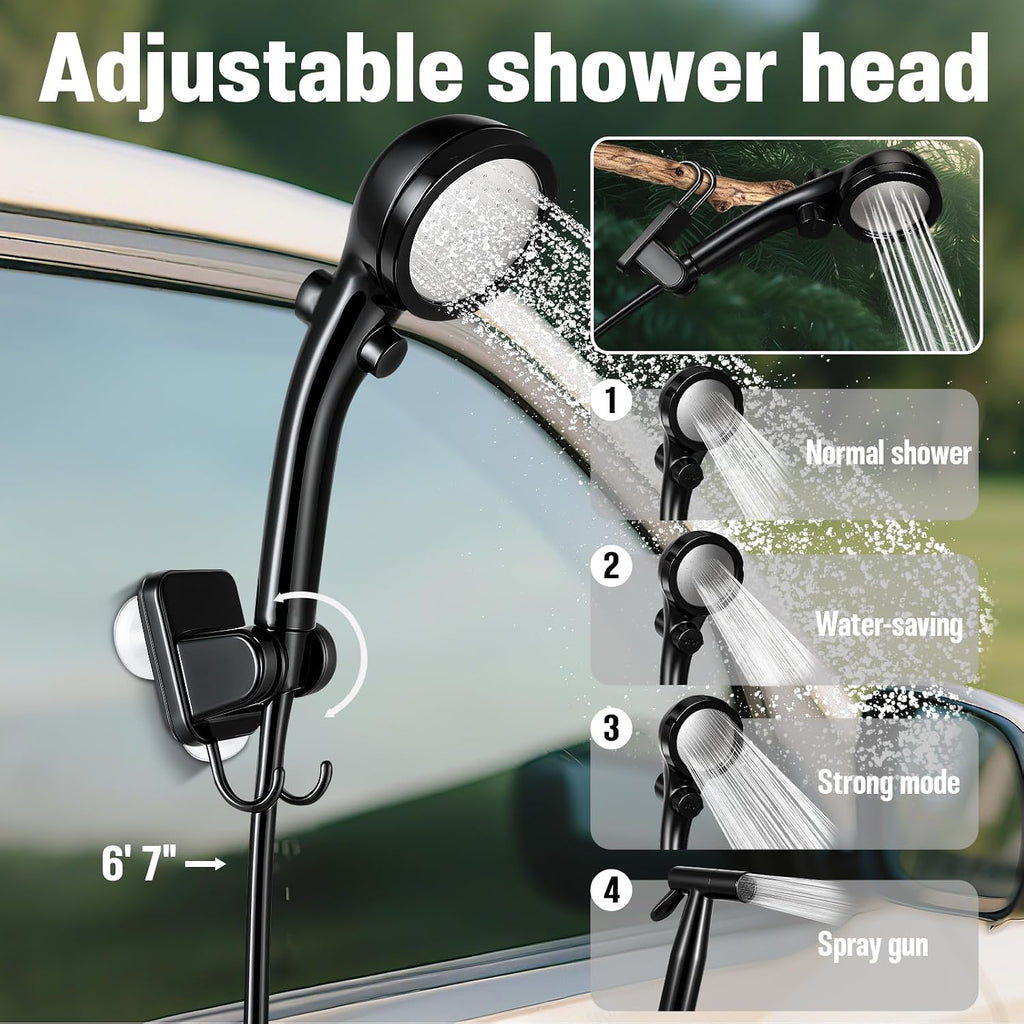 Portable Camping Shower, 6000mah Rechargeable Portable Shower Pump, Large Capacity Foldable Bucket, Filtered Shower Head, Outdoor Shower for Camping, Hiking, RV, Pet Bath, Car Wash, Water Plant