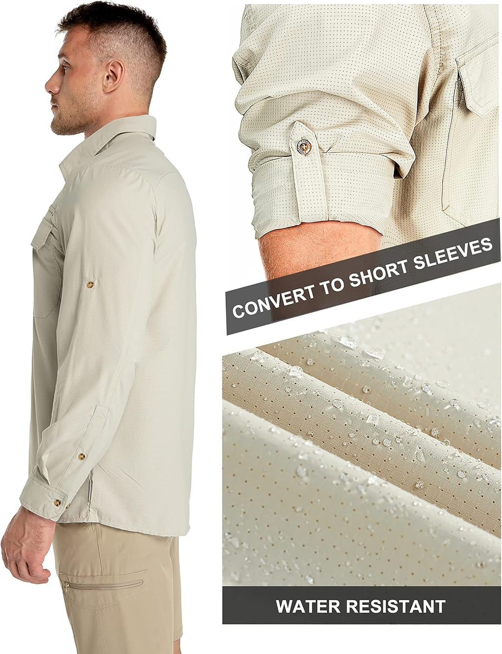 33,000ft Men's Long Sleeve Sun Protection Shirt UPF 50+ UV Quick Dry Cooling Fishing Shirts for Travel Safari Camping Hiking