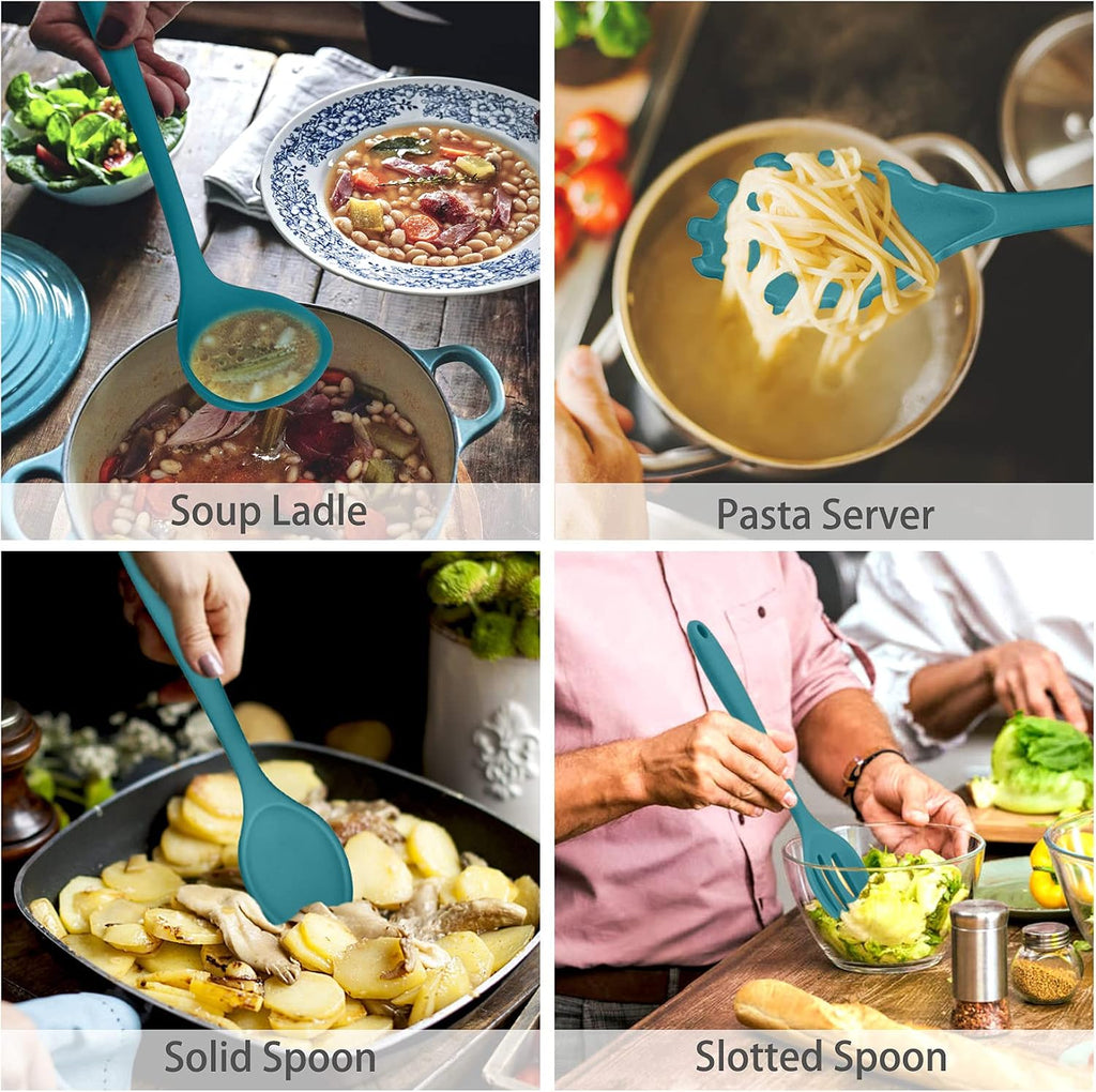 P&P CHEF Blue Kitchen Utensils, Silicone Cooking Utensil Set of 7