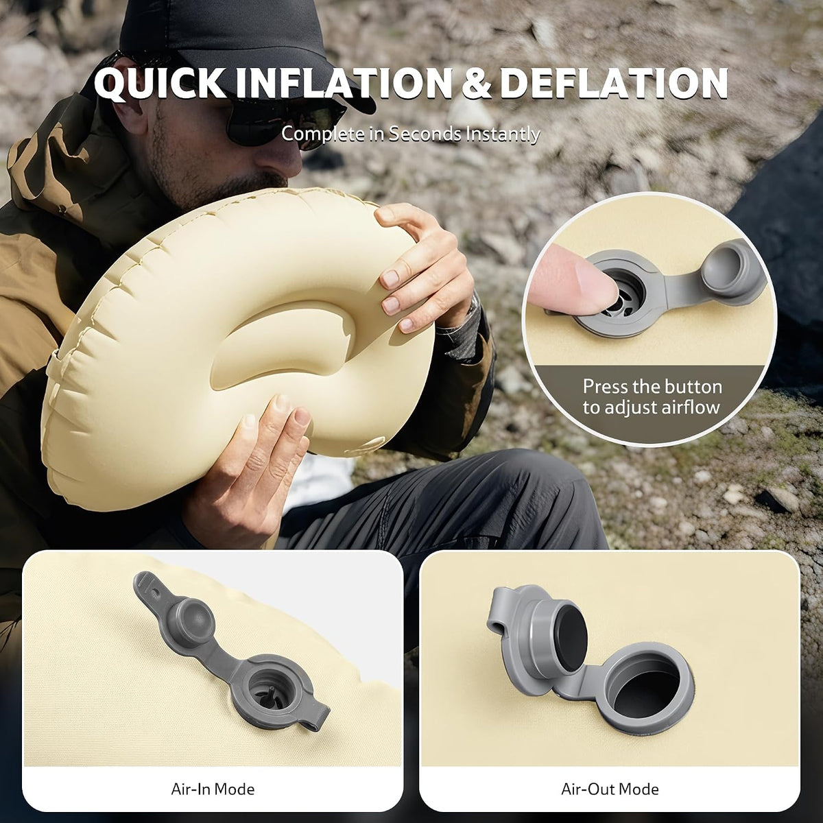 Naturehike Ultralight Inflatable Camping Travel Pillow, 2.5oz Portable Travel Air Pillow with Adjustable Valve & Fixing Buckle, TPU Blow Up Pillow for Camp Backpacking Hiking Car Airplane Trip, White