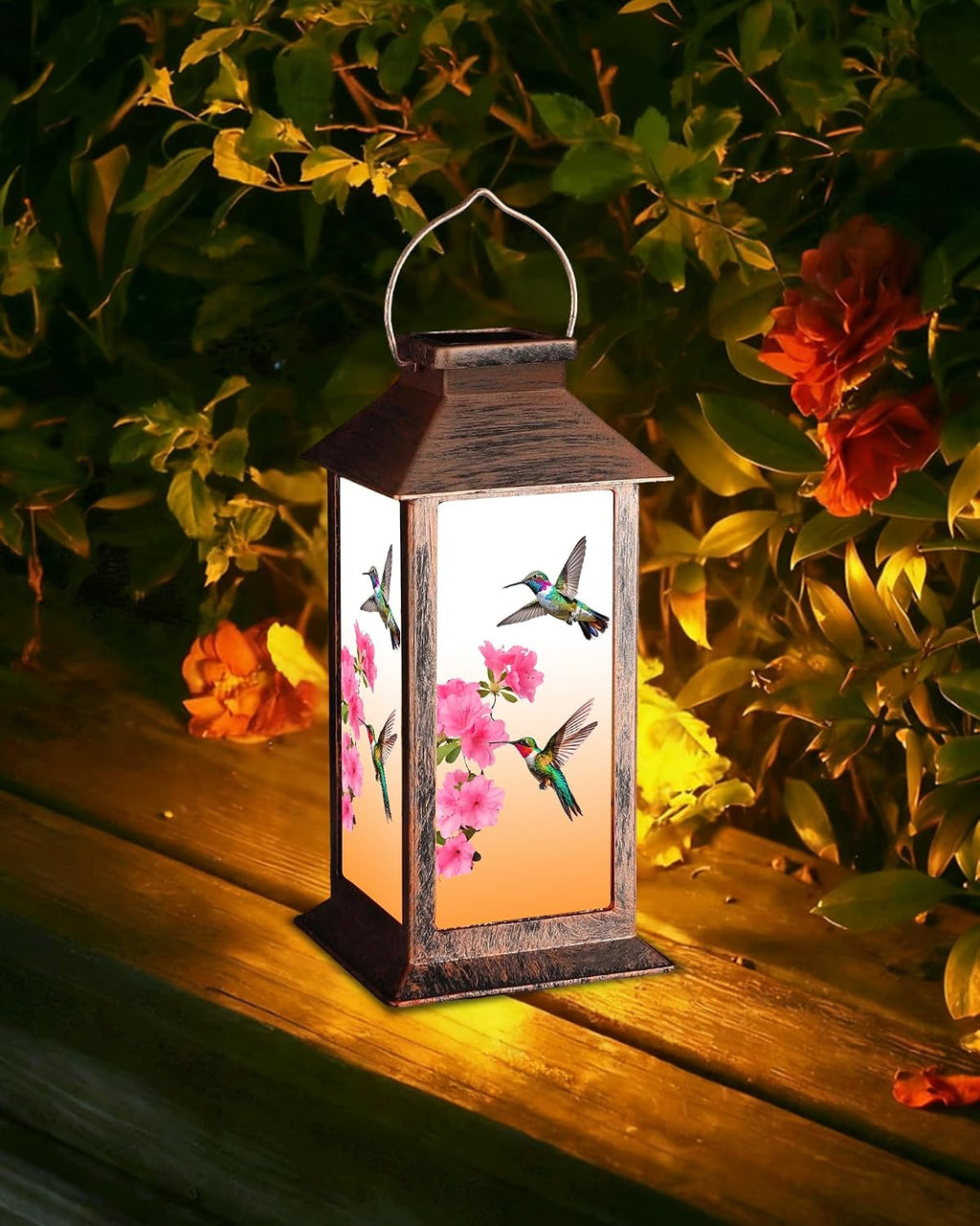 Fussion Solar Lanterns Outdoor Waterproof Garden Decor Birthday Gifts for Women Mom Grandma Sister, Hanging LED Plastic Solar Lights Outside Gardening Decorations for Yard Patio - Hummingbird - 1 Pack