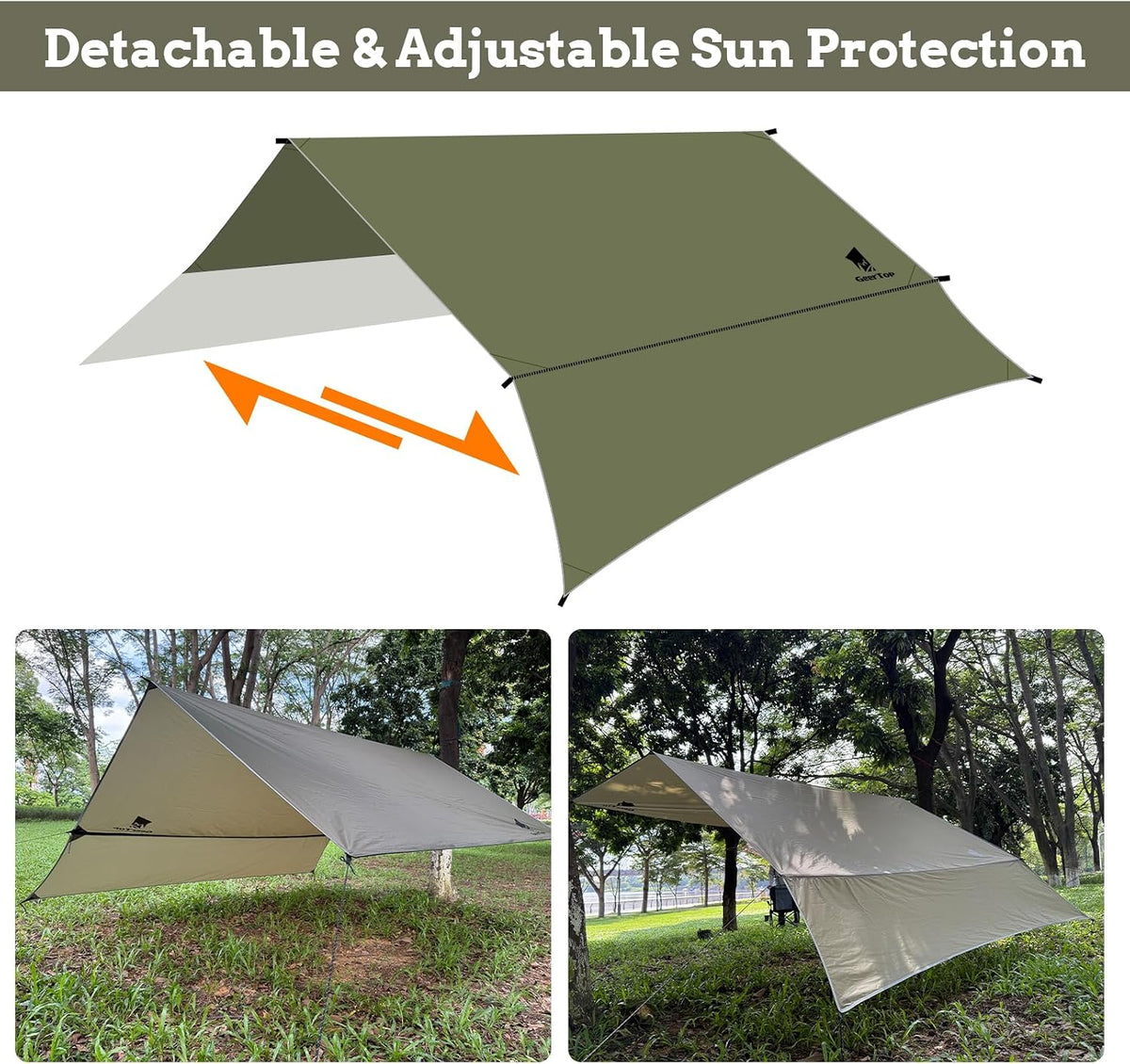 GEERTOP 10 x 12 ft Camping Tarp with Detachable Side Wall