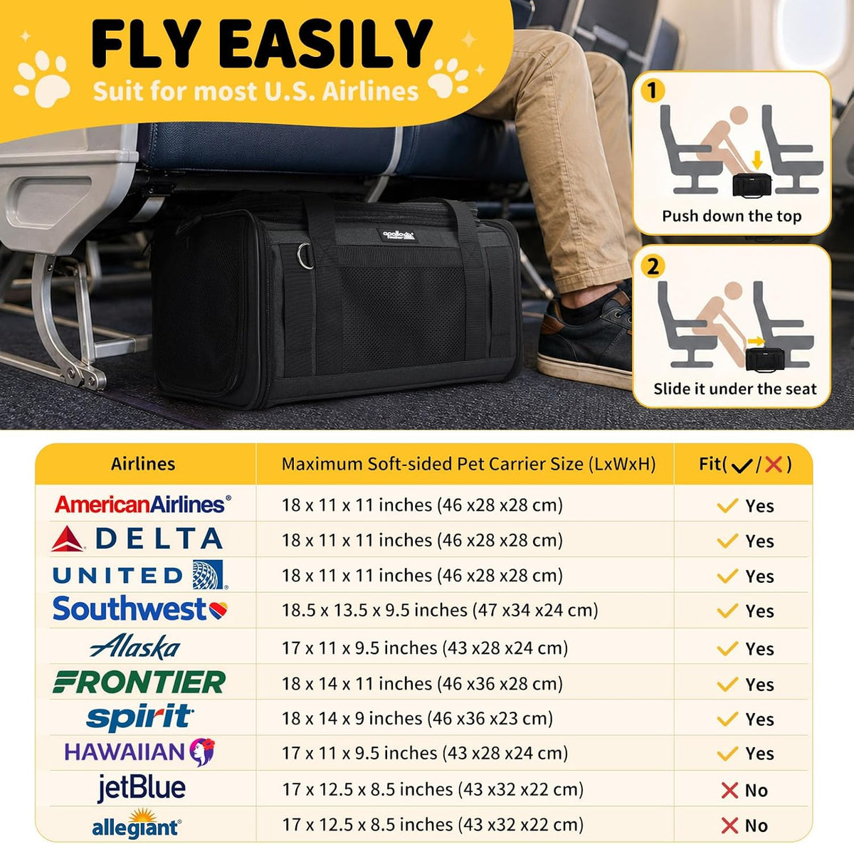 Apollo Walker Cat Carrier Airline Approved Expandable Black