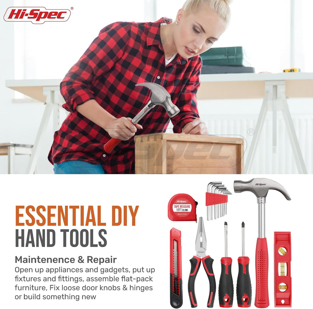 Hi-Spec 8V USB Cordless Drill Driver Home Tool Kit for Home DIY, Red