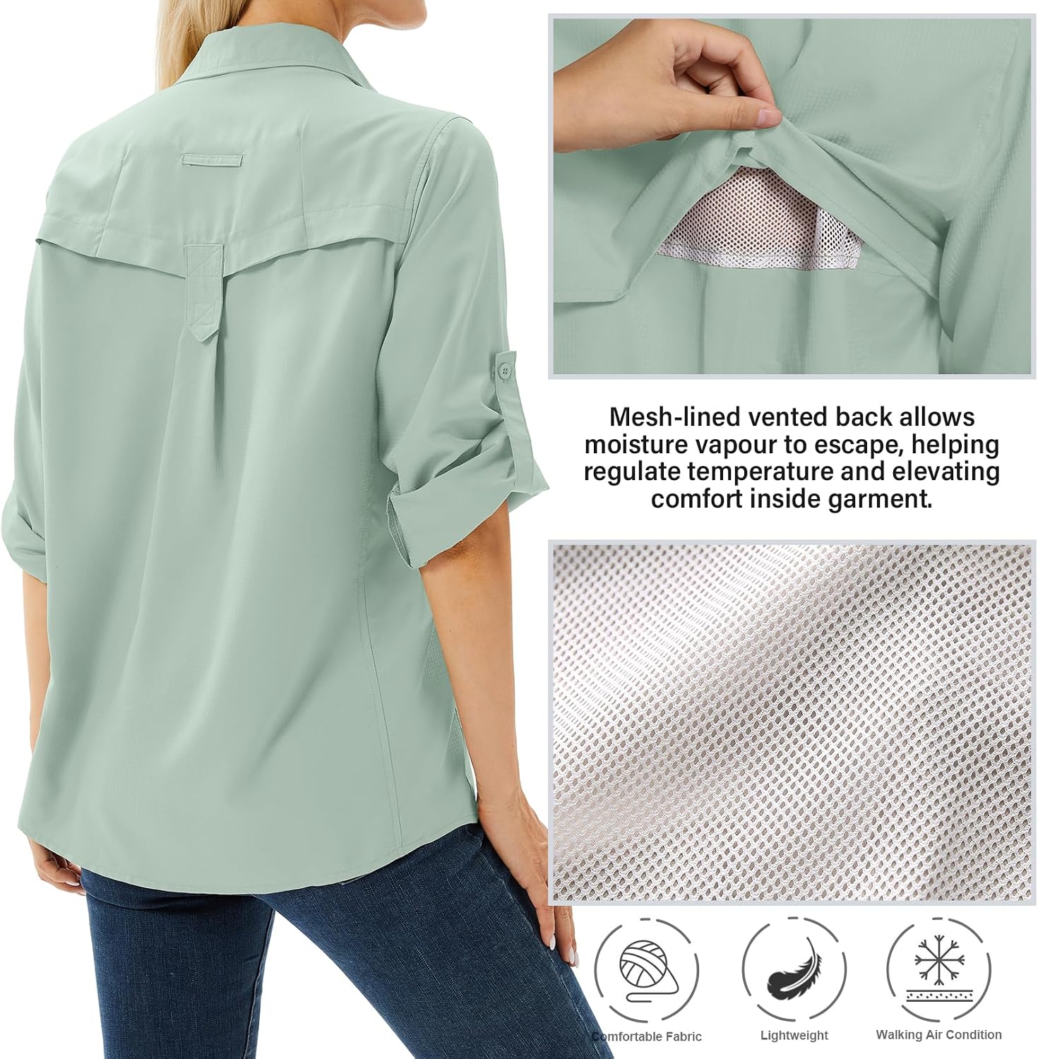 Women's UPF 50 Long Sleeve Sun Protection Safari Fish Hiking Shirts