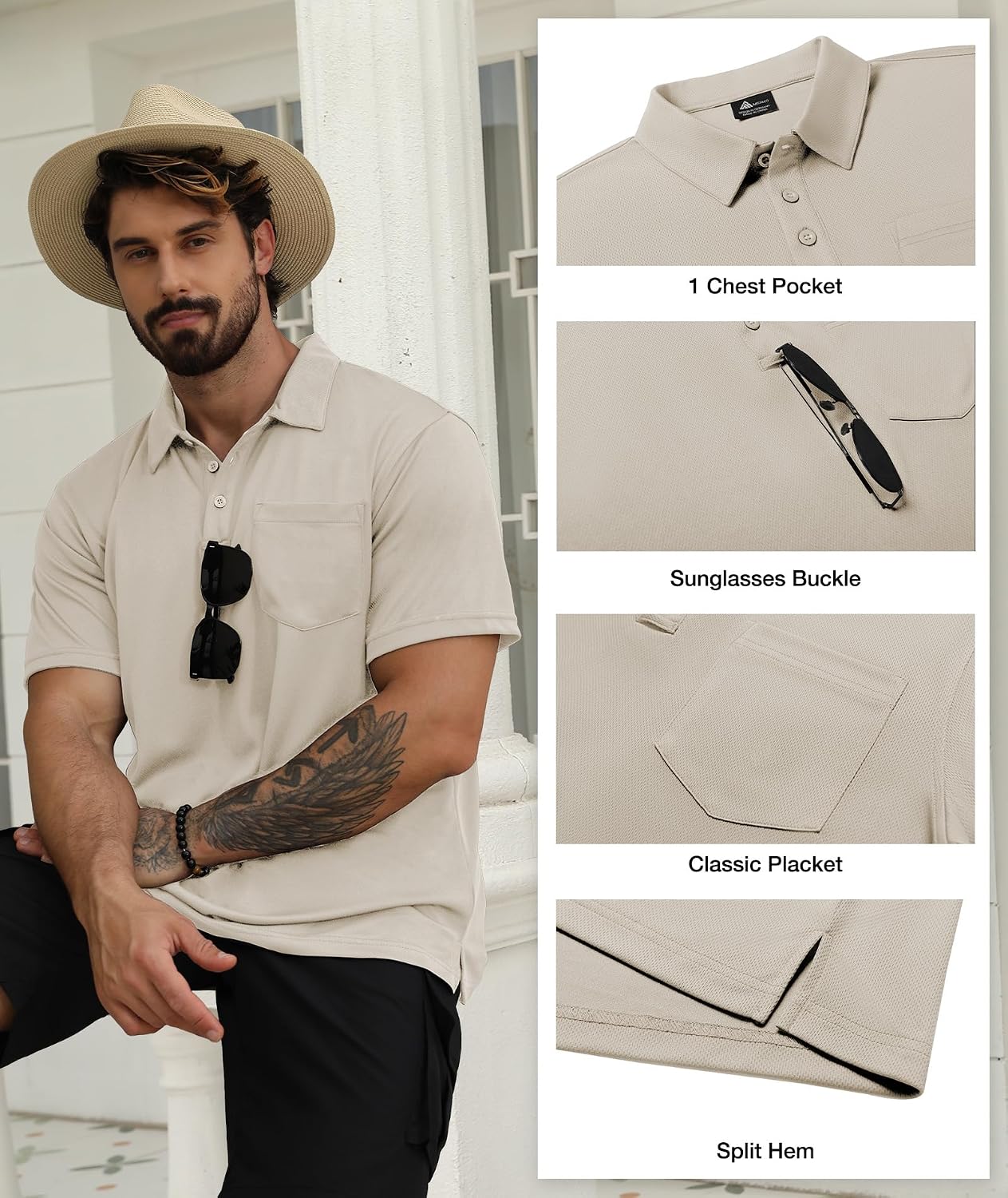 SCODI 5 Pack Mens Pocket Polo Shirts Short Sleeve Golf Casual Work T-Shirt