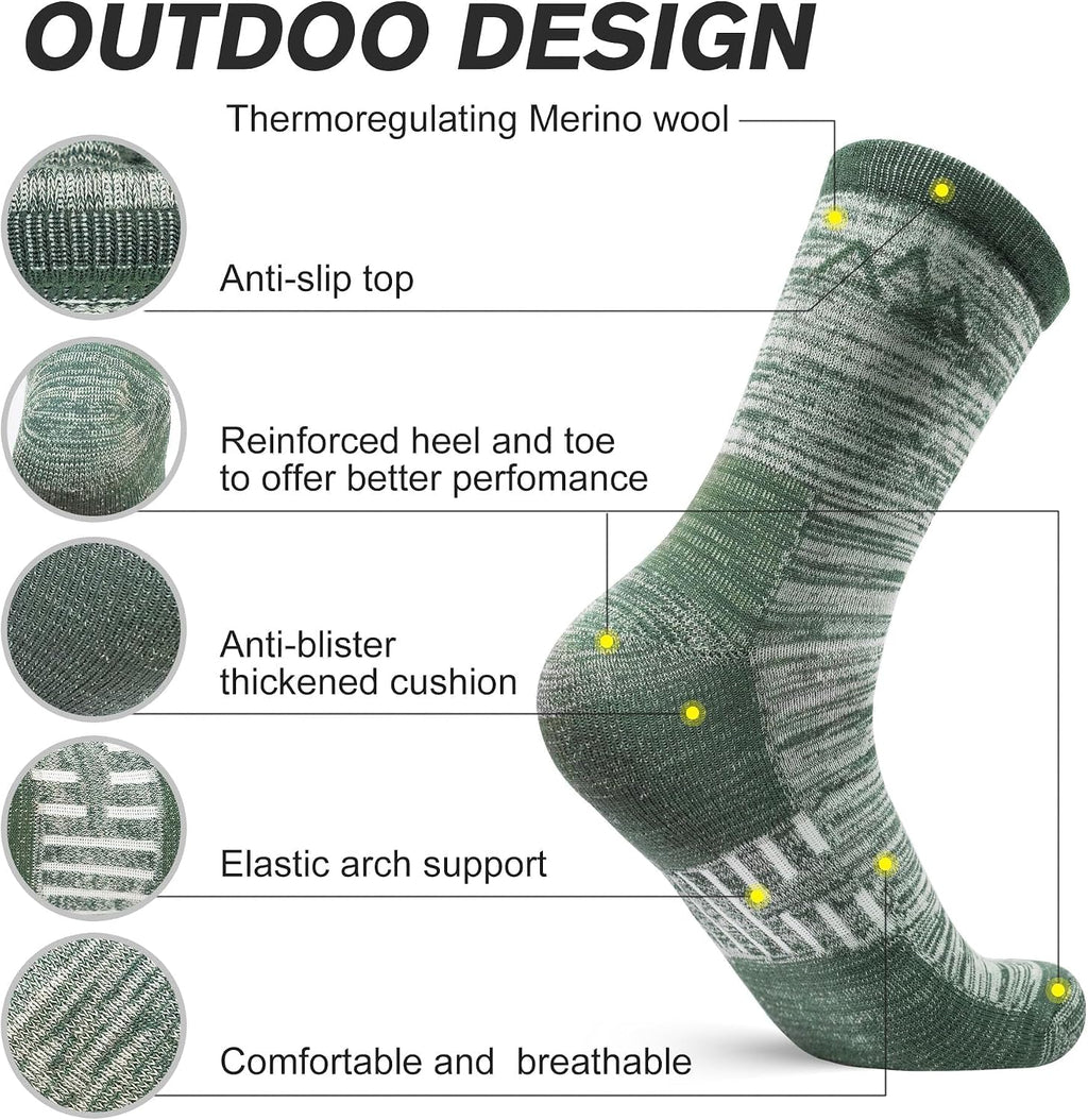 innotree Men's Merino Wool Hiking Socks 3 Pairs