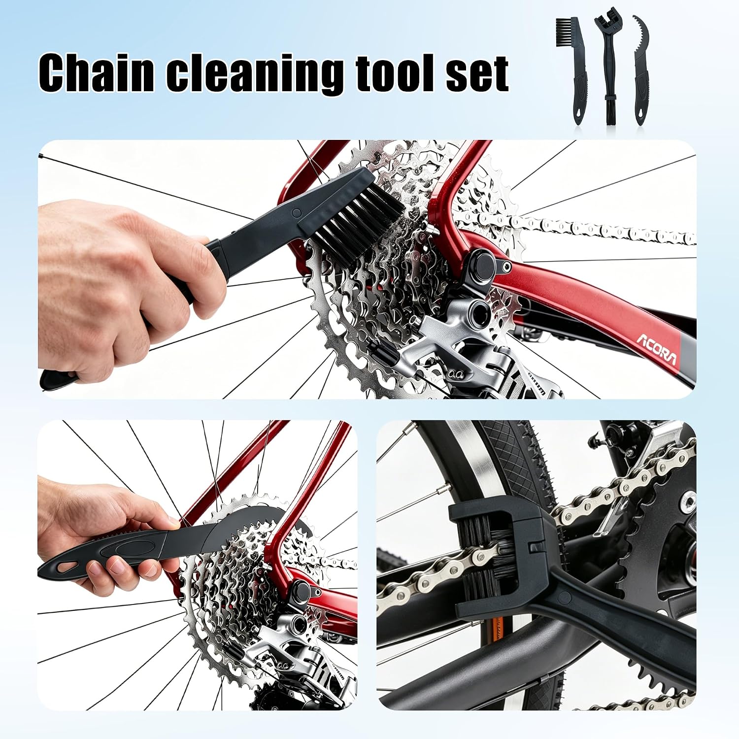 Bike Cleaning Kit Including Bicycle Chain Cleaner Degreaser, Chain Scrubber, Cycling Chain Lube, Cleaning Brush Tool, Gear Floss for Mountain Bike/MTB, Road Bike, Ebike and Trail Bikes