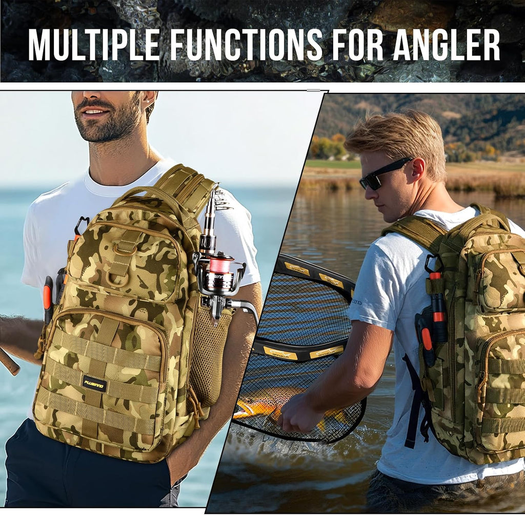 PLUSINNO Fishing Backpack with Fishing Net & Tackle Box, Tackle Bag