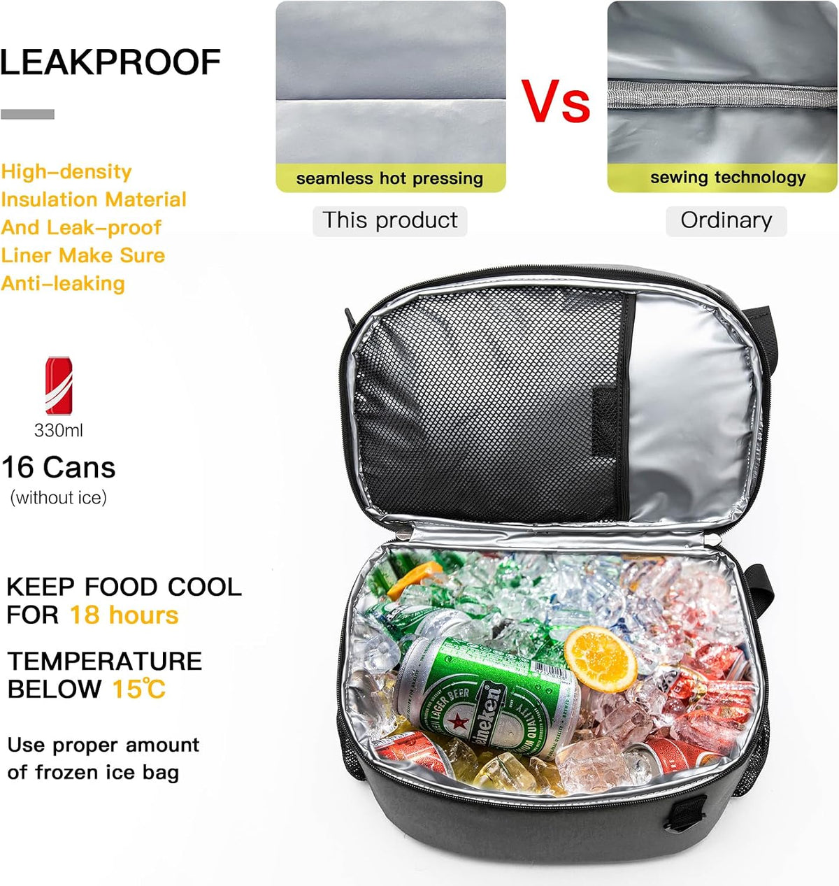 TUGUAN Dual Compartment Cooler Backpack Insulated 16Cans Lunch Box Backpack