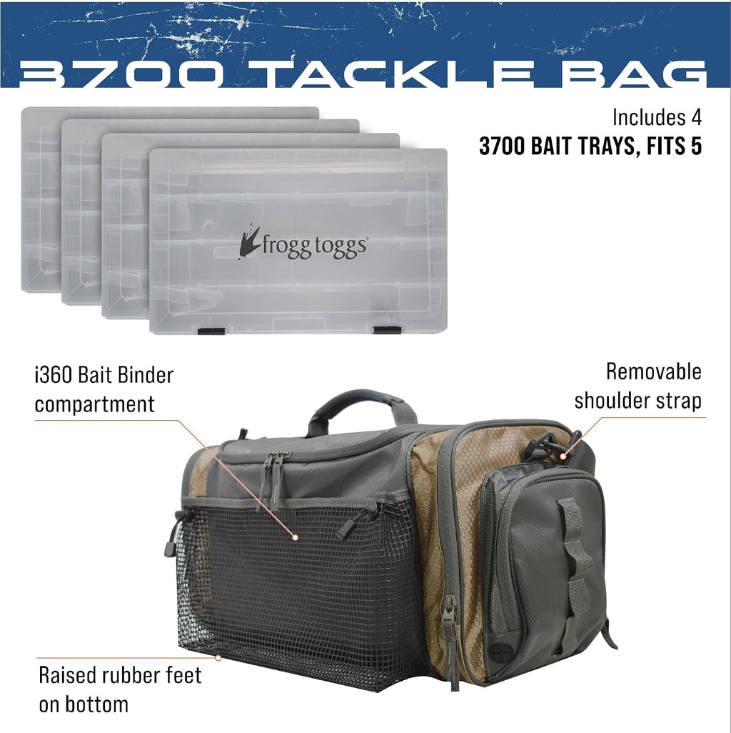 FROGG TOGGS Heavy Duty Fishing Tackle Duffle Bag, Includes Bait Trays, Solid Brown Elements, 3700