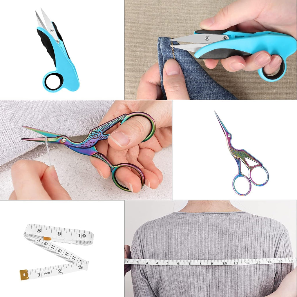 Asdirne Sewing Bundle - Sharp Stainless Steel Scissors, Comfortable Handle, Includes Fabric, Pinking, Embroidery Scissors, Thread Snips, Measuring Tape - 5 Pcs