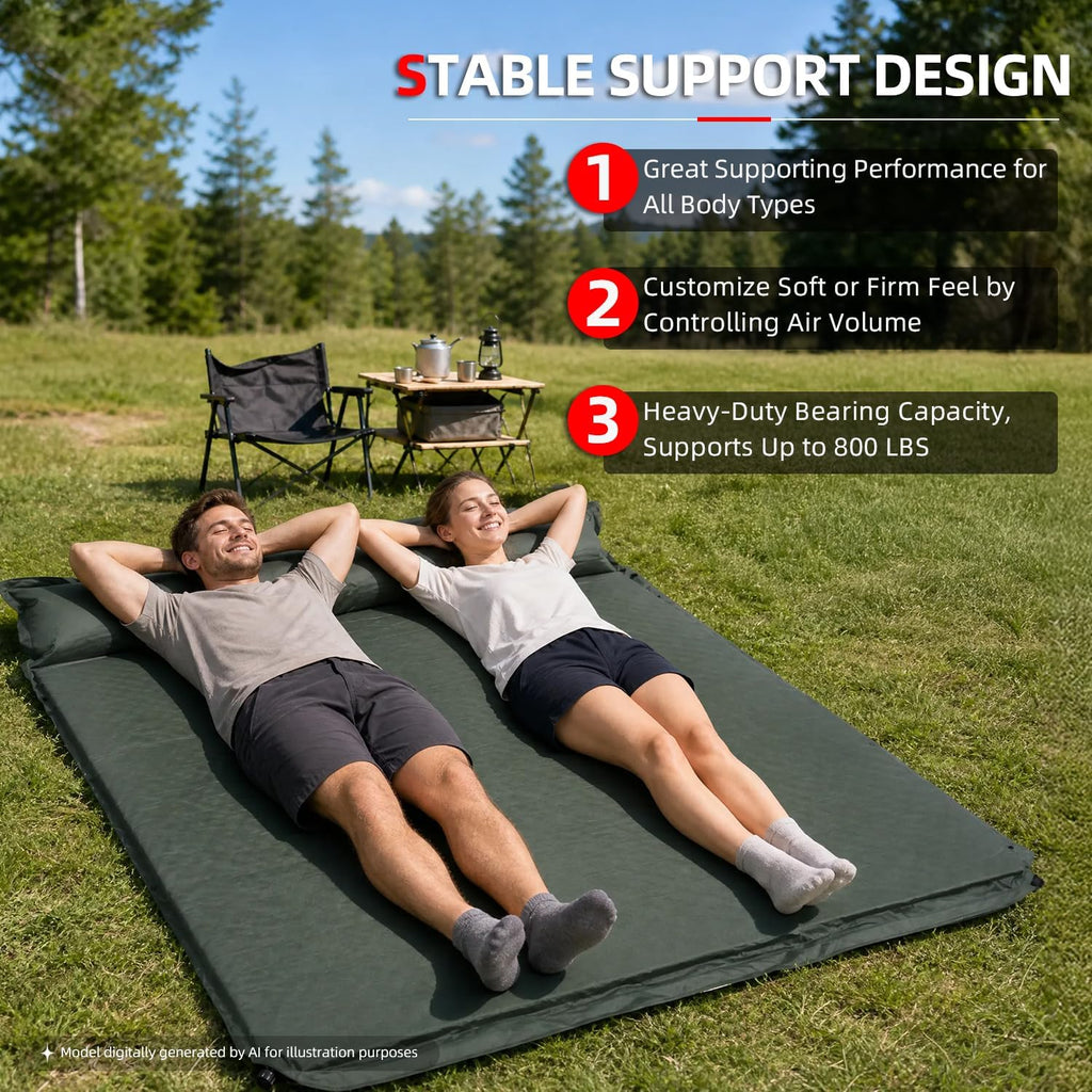 Abahub Self Inflating Sleeping Pad with Pillow, 2 Person, Green