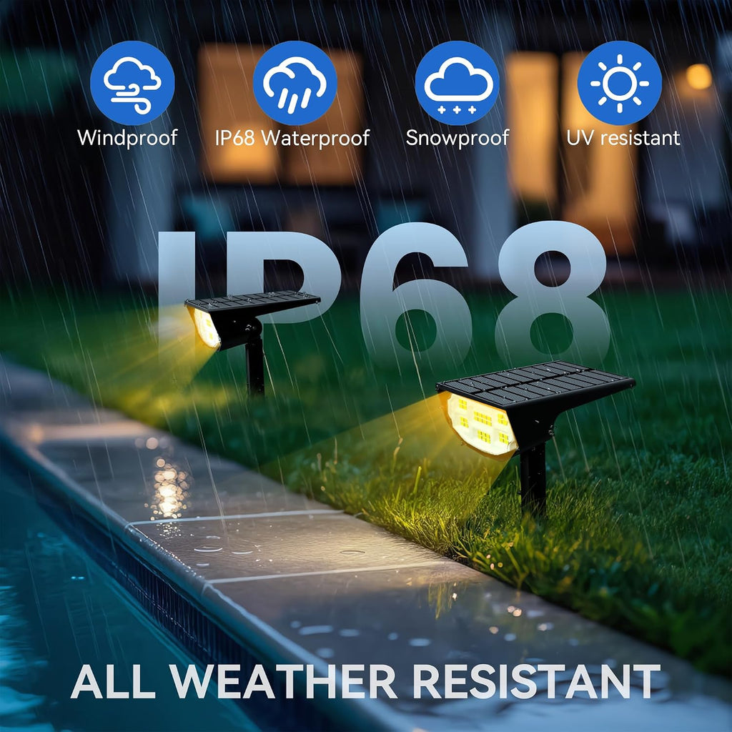 Solar Spot Lights Outdoor IP68 Waterproof, Ultra-Bright Performance，Simple Modes for Easier Operation, Auto On/Off，Solar Powered Landscape Lights for Garden, Yard, Pathway (Warm White, 6 Pack)