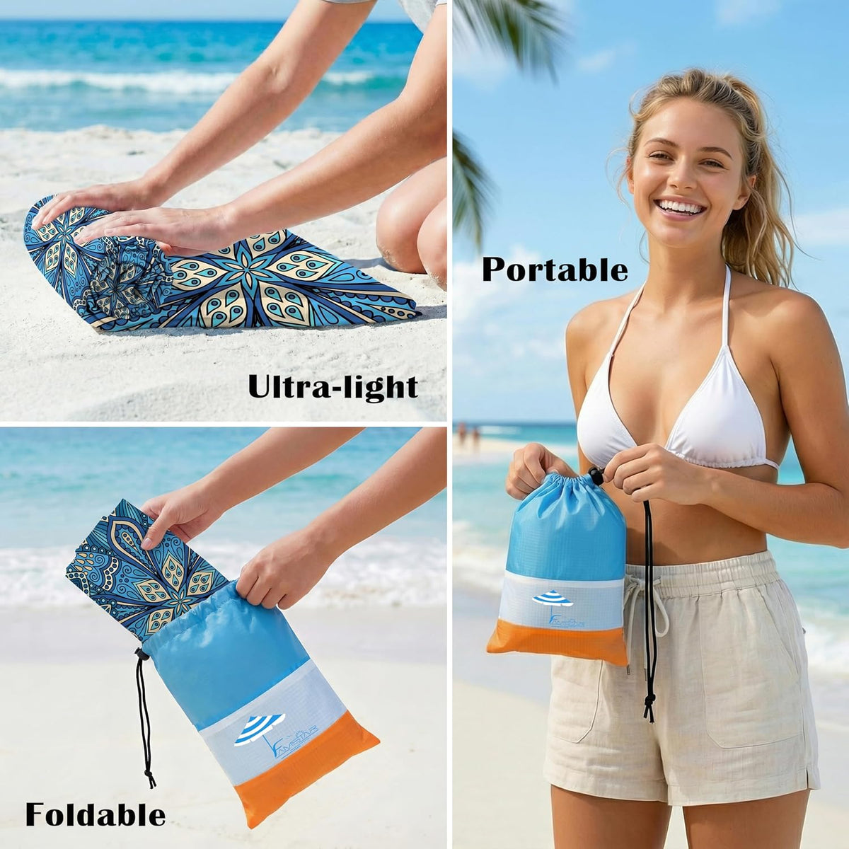 Beach Blanket Waterproof Sandproof 78''X81''/10'X9' Oversized Big Blanket