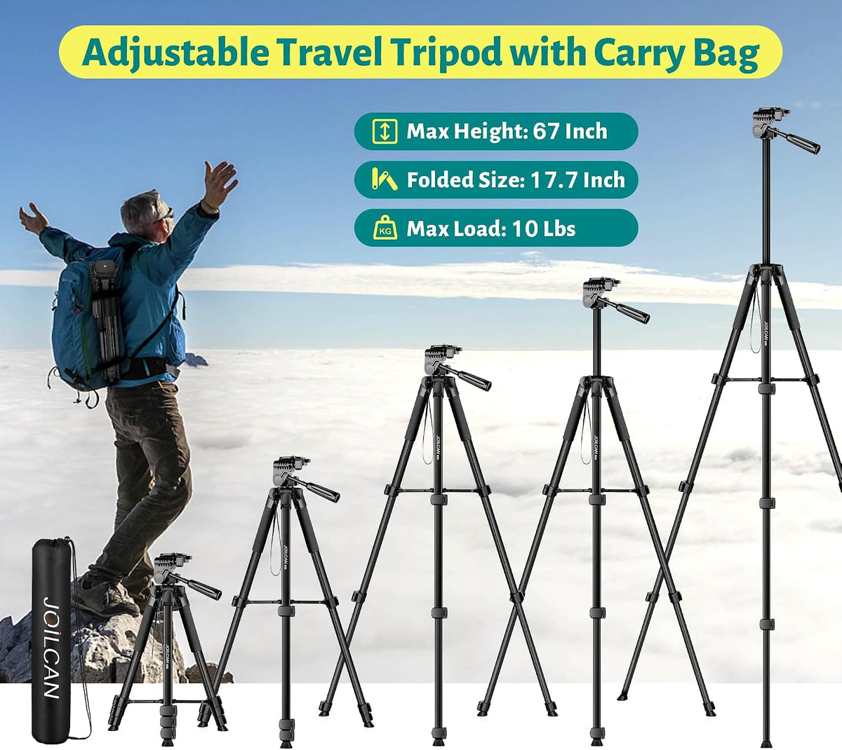 JOILCAN Phone Tripod, 67" Camera Tripod Stand for iPhone iPad