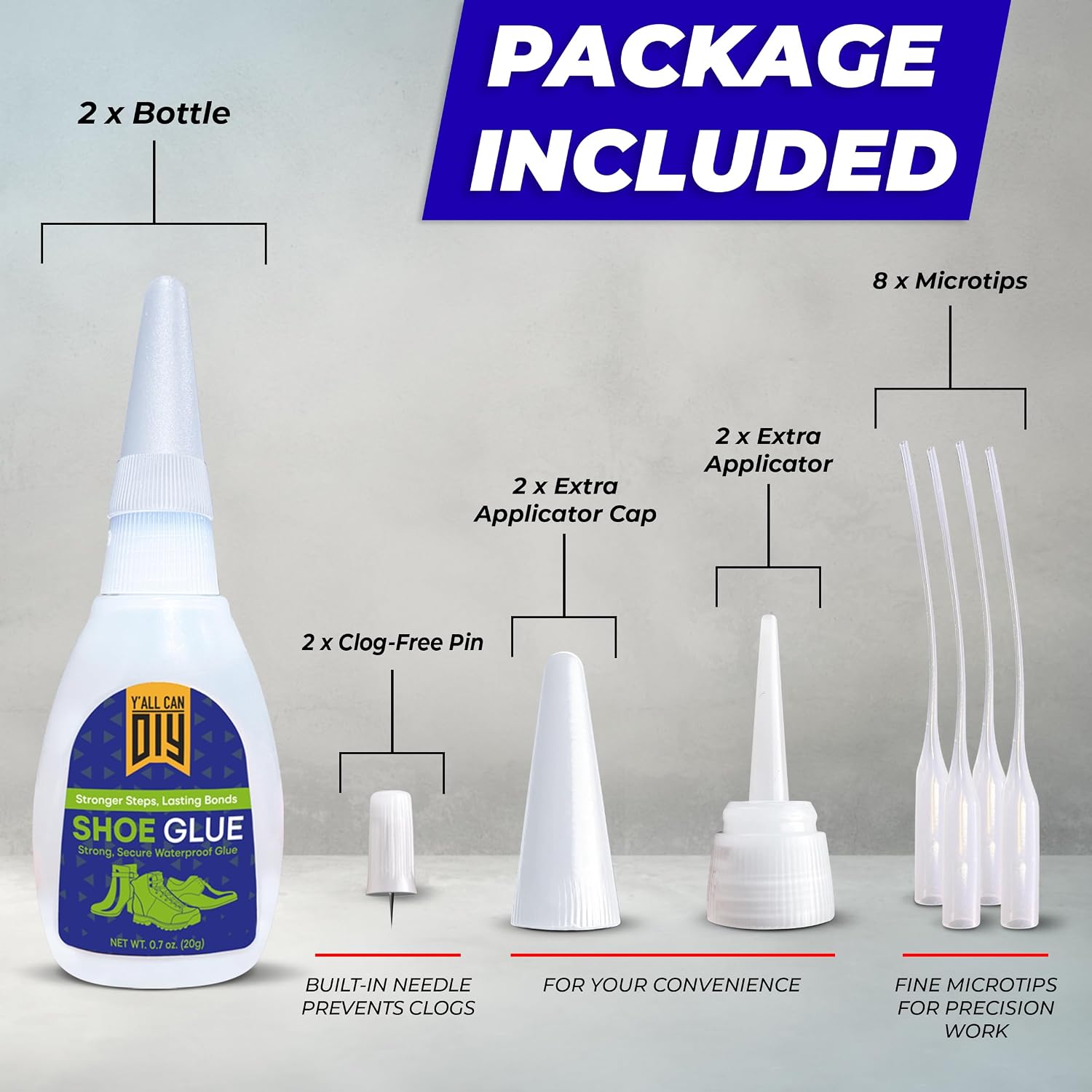 Y’allCanDiy Super Glue for Shoe. 2 Pk x .7 Oz. (20g) Heavy Duty Shoe Adhesive for Shoe Sole Repair and Applicable as Waterproof Boot Shoe Repair Glue. Cyanoacrylate Based CA Glue for Rubber Soles