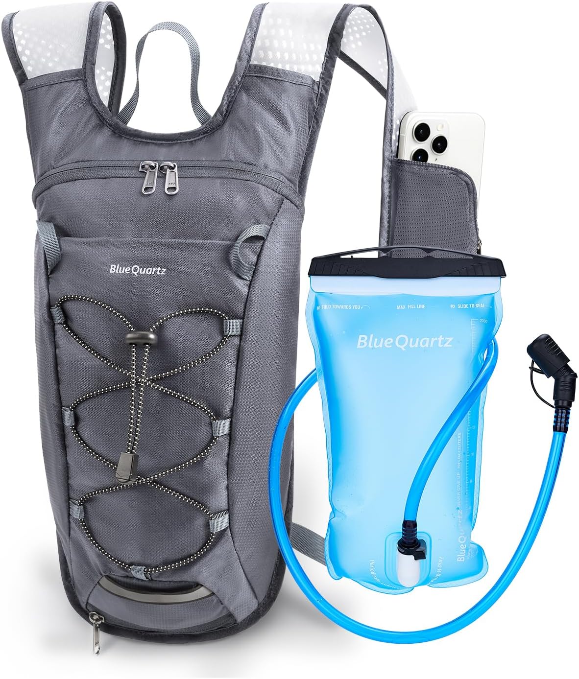 Blue Quartz Hydration Backpack with 2L Water Bladder, Hiking Water Pack with Insulated Compartment for Women Men, Lightweight Cycling Daypack with Phone Pocket, Hydration Pack for Running,Biking