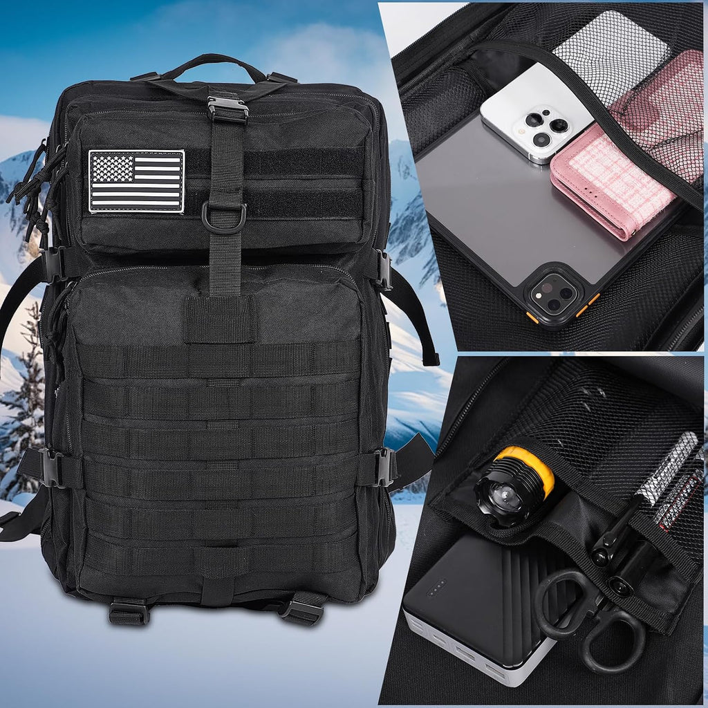 50L Large Military Tactical Backpack Molle Army Assault Pack for Travel Camping Hiking Fishing Backpack for men(black)