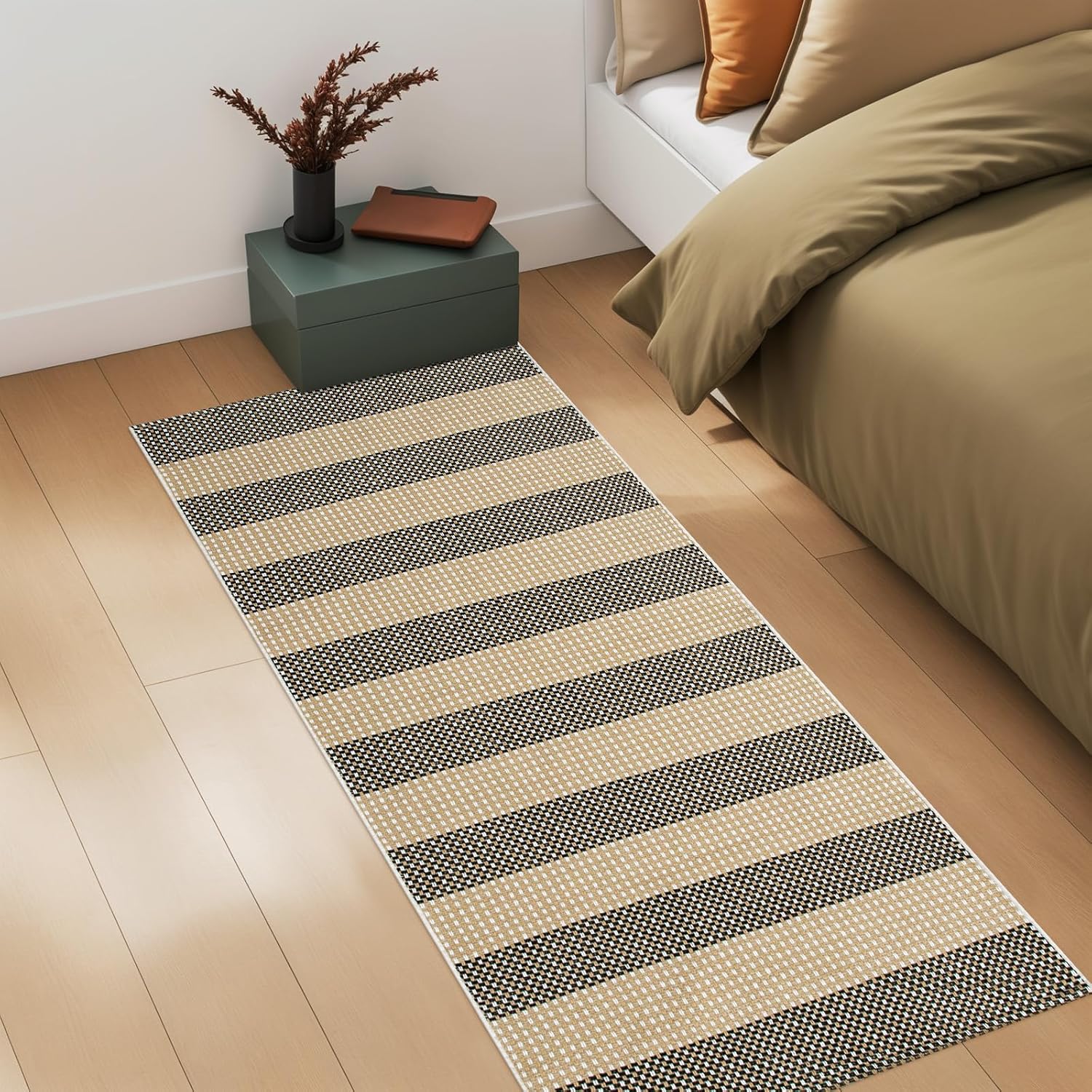 Fall Front Door Mat 24"x51", Cotton Washable Striped Outdoor Rug