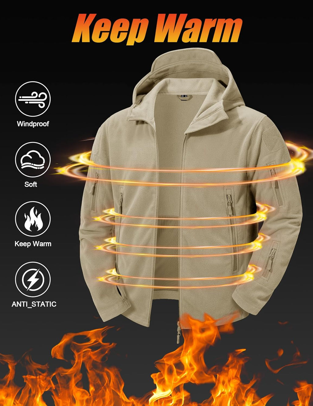 CRYSULLY Men's Military Tactical Sport Warm Fleece Hooded Outdoor Adventure Jacket Coats