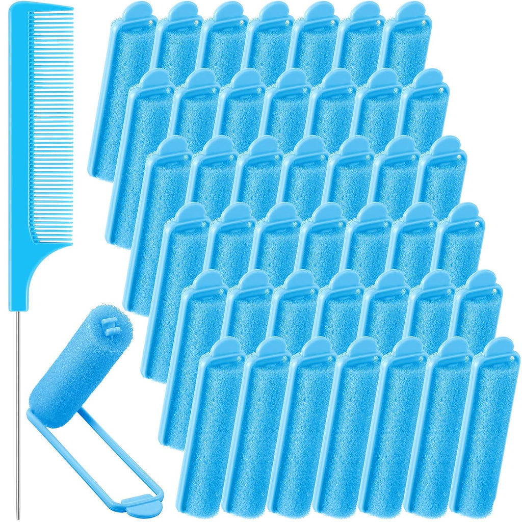 Syhood 43 Pcs Foam Sponge Hair Rollers Set Women, Tail Comb, Blue