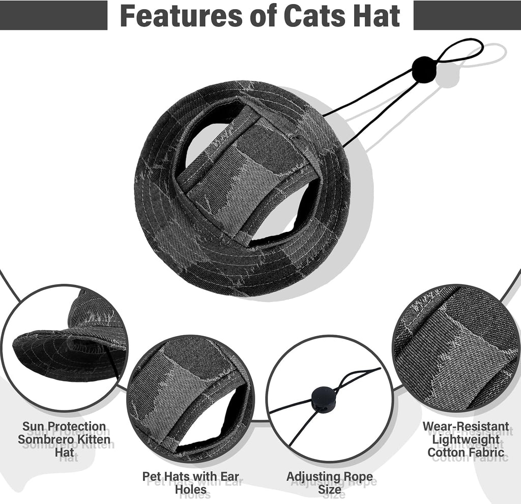DENTRUN Cat Bucket Hat with Ear Hole, Cotton Birthday Bonnet for Small Pets