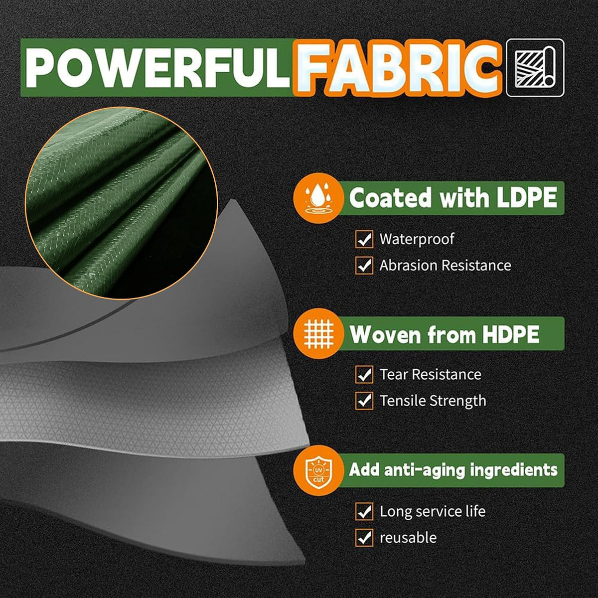 RAINDEWAY 8x8 Feet Tarp Waterproof,9Mil Green/Black Poly Tarps Cover